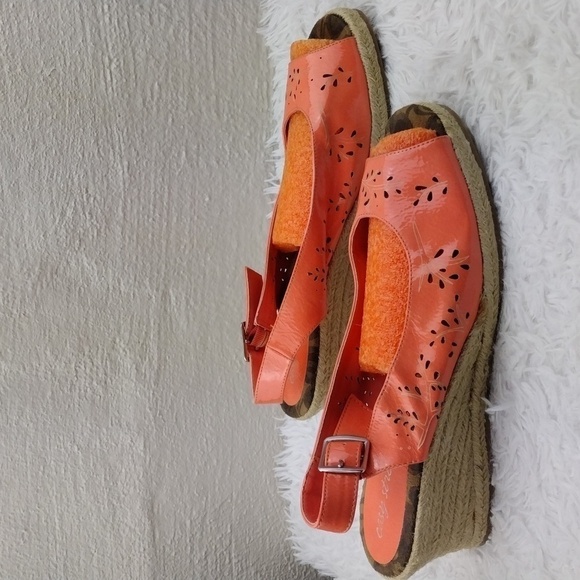Easy Street Tangerine Faux Leather Cut Out Upper Open Toe Wedged-Heel Espadrille - Picture 4 of 16